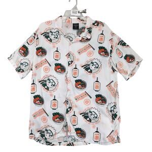 2007 Naruto Shippuden Kishimoto Ramen Bowl Print Button Shirt Men's L Short Slv